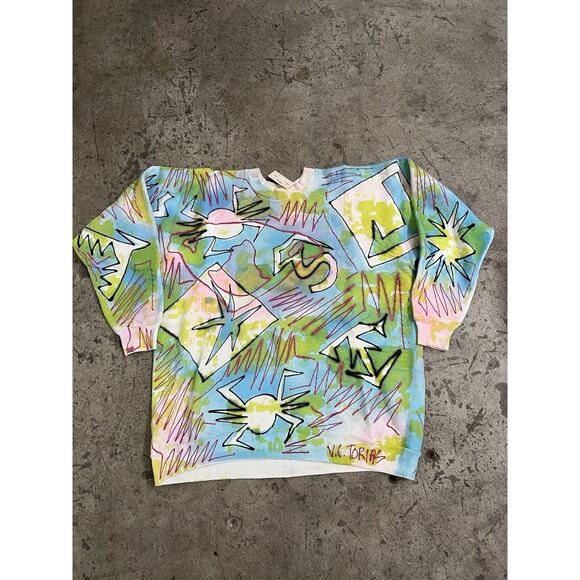 Vintage V.C. Torias‎ For Fred Segal 87 Hand Painted Abstract Art Sweatshirt Rare - Picture 1 of 10